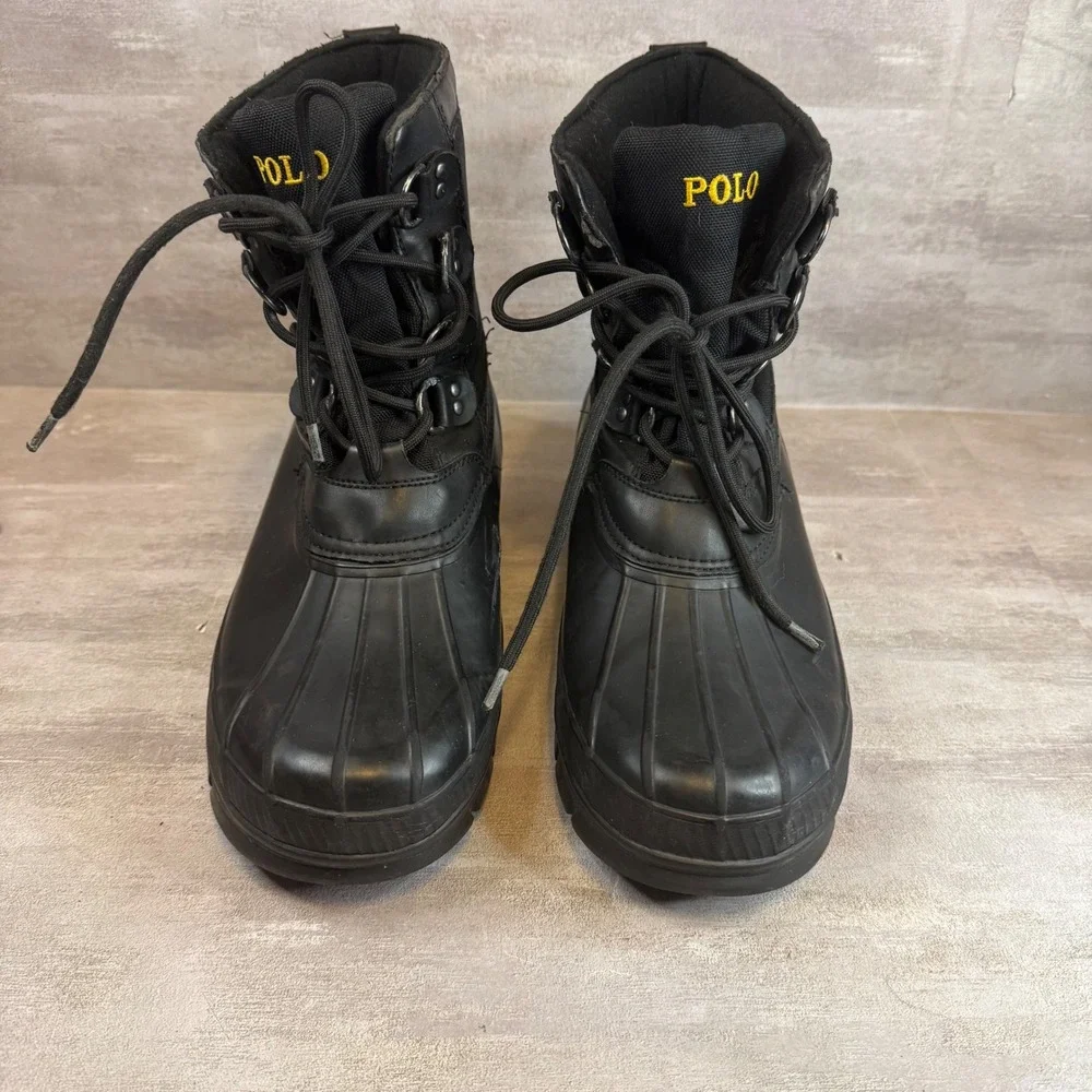 Polo Ralph Lauren Crestwick Mens Black Duck Boots Rubber Rain Snow 10D 11763 J15